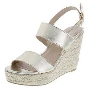 Womens Espadrille Wedge Sandals 11 Montego Bay Gold Whimsy Platform Fx Leather
